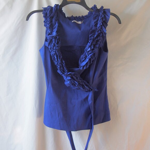 Calvin Klein Royal Blue Ruffled Crossover Wrap Top Size M - Picture 2 of 16